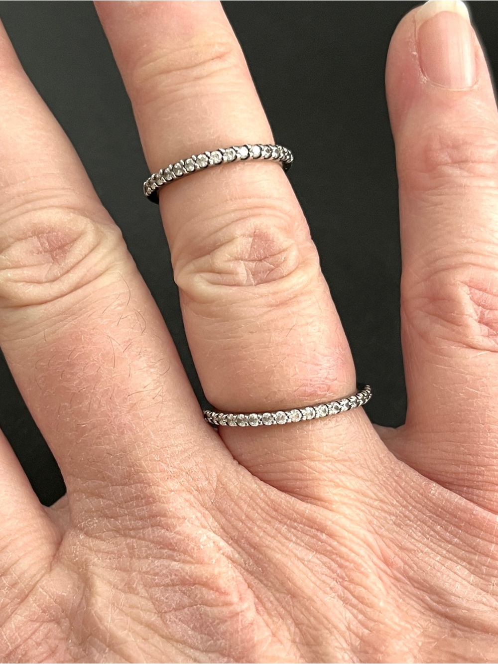 Double finger chain sterling silver cubic zirconia handcuff rings